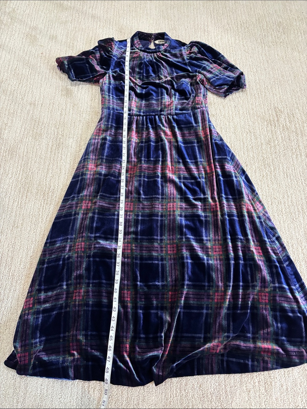Boden Navy Plaid Velvet High Neck Midi Dress Size 4 EUC - Picture 12 of 12